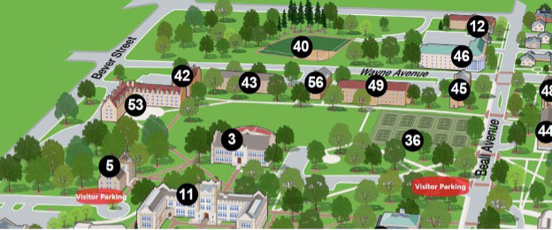 image of campus map showing visitor parking areas for the College of ϲʿֱֳ Art Museum